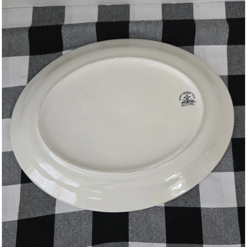 Homer Laughlin China Gothic Large Oval Serving Platter Raised Weave Trim